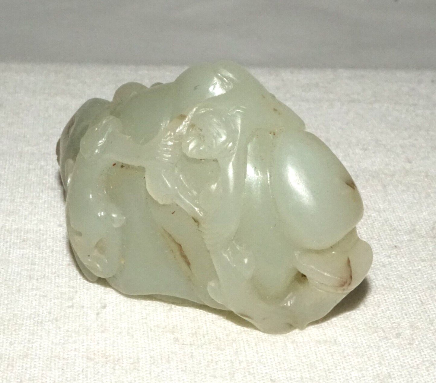 Antique Chinese Finely Carved Nephrite Jade Double Monkey & Peach Motif (InS)L5