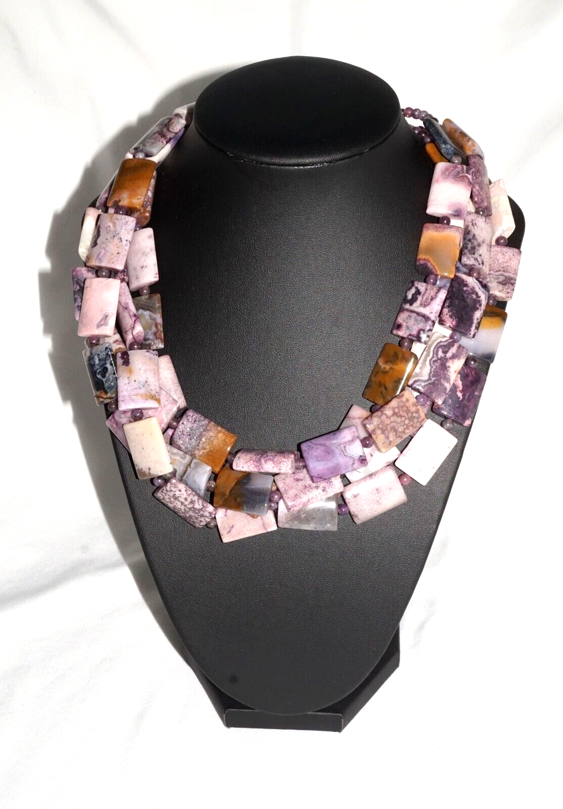 Quadruple Strand Chunky Purple Jasper Necklace w Hoop & Bar Clasp (MaM)14