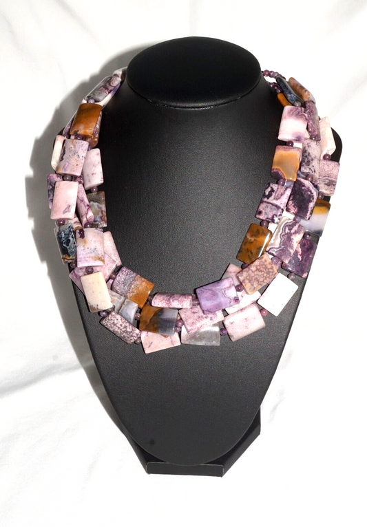 Quadruple Strand Chunky Purple Jasper Necklace w Hoop & Bar Clasp (MaM)14