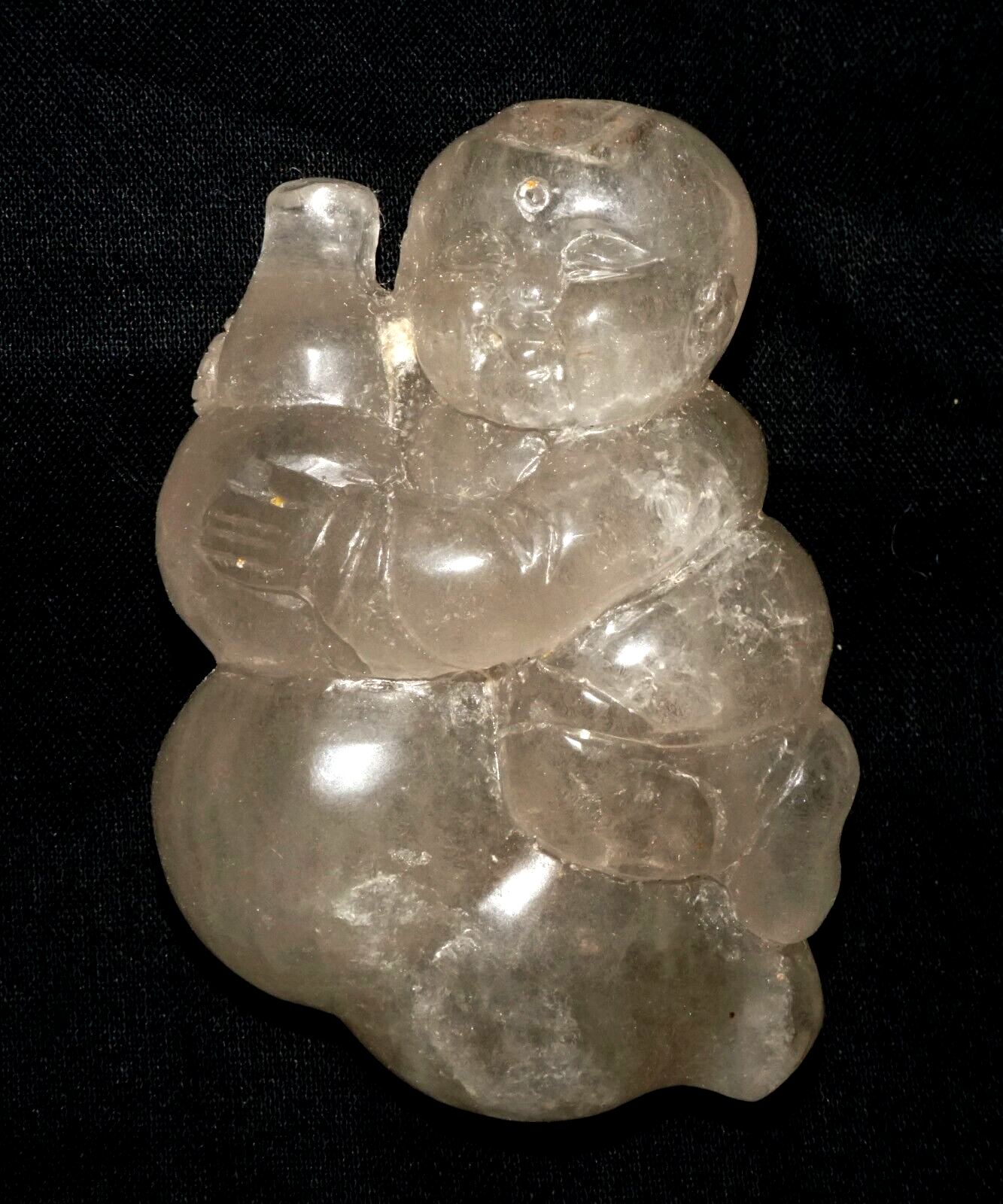 Vintage Chinese Clear Quartz Carved Boy & Double Gourd Snuff Bottle (LeS) G17