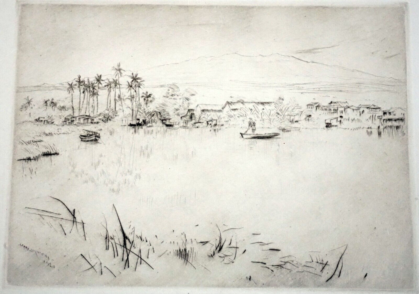 1920 Hawaii Etching Print "Wailoa River, Hilo" Huc M. Luquiens (1881-1961) (FeL)