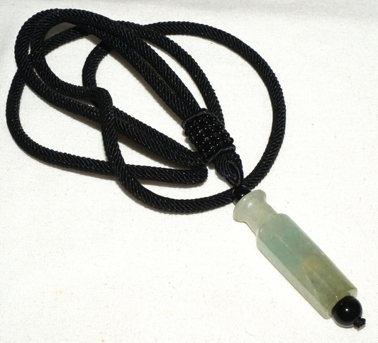 Vintage Chinese Jadeite Jade Cigarette Holder Pendant on Cord Necklace (InS)L6