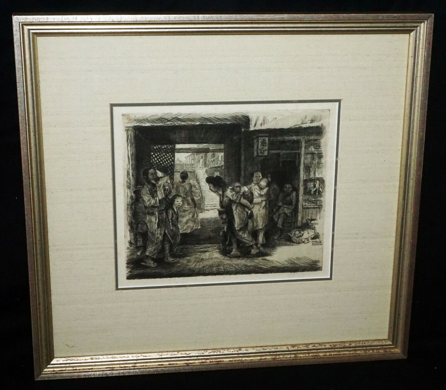 1920s Hawaii Etching Print "Chinatown" by Horatio Nelson Poole (1884-1949)(CWo)