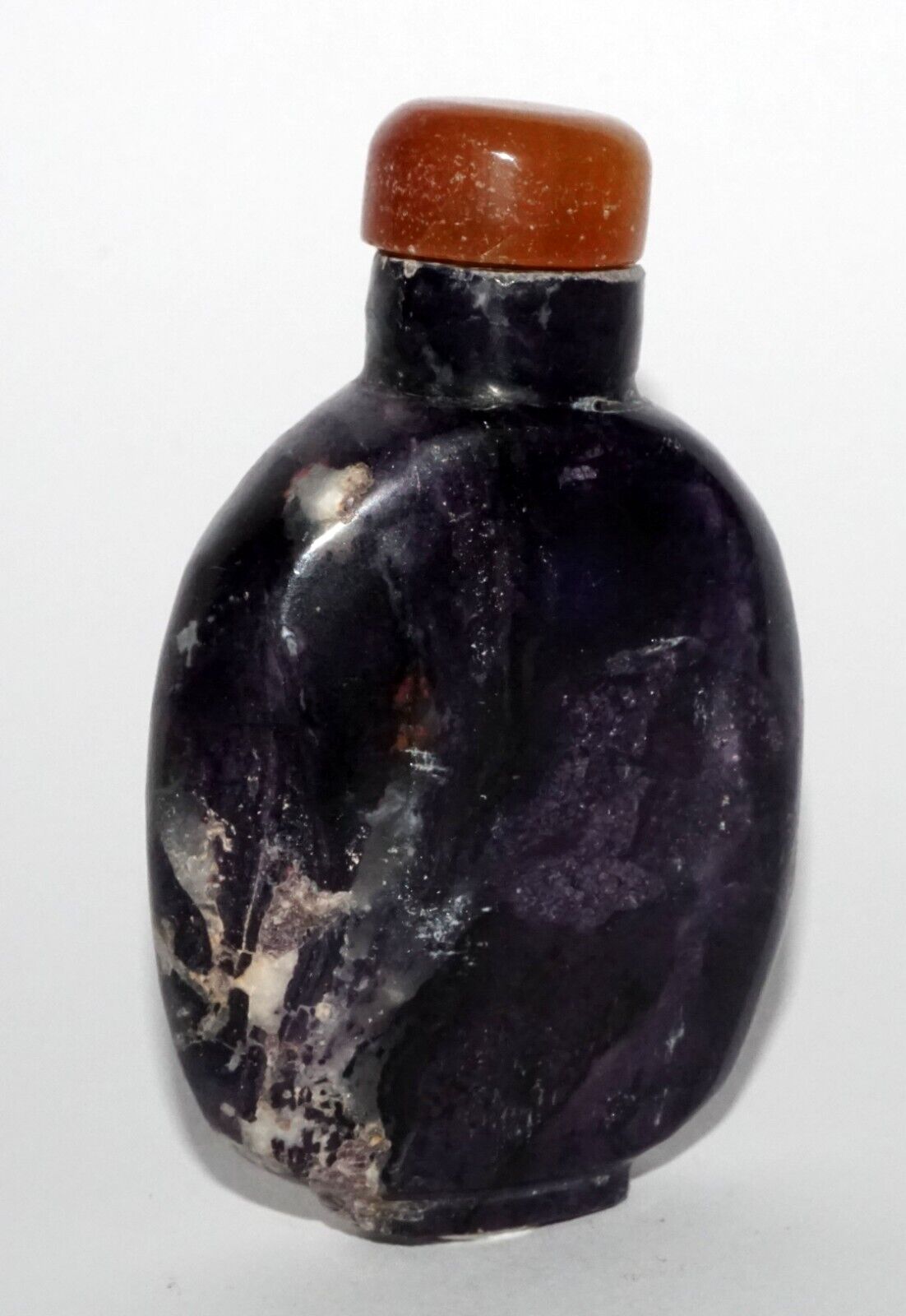 Vintage Chinese Fluorite Matrix Carved Snuff Bottle Agate Stopper (LeS) G16