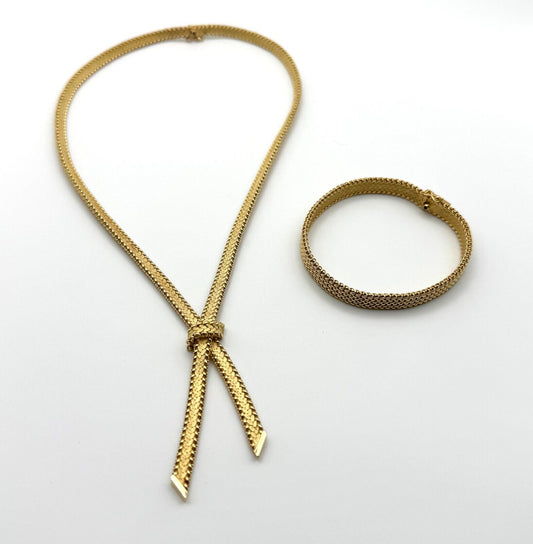 French Caplain Saint Andre 18k Y Gold Flat Necklace w Matching Bracelet (ArS)