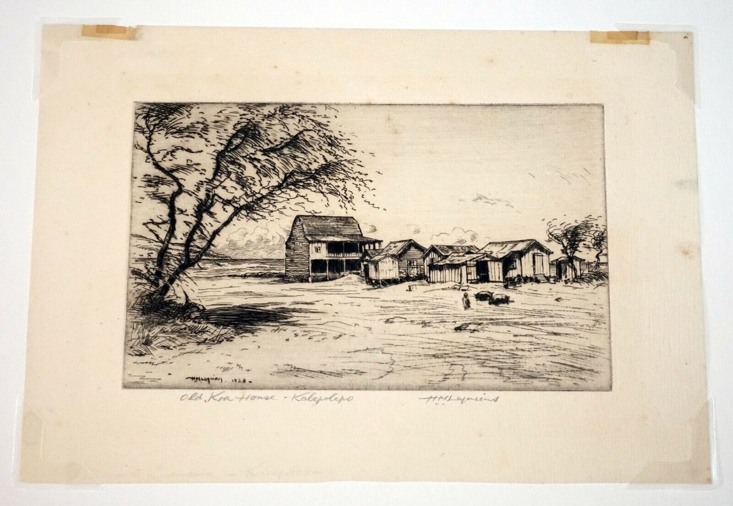 1928 Hawaii Print Etching Old Koa House Kalepolepo by Huc M. Luquiens (DAT)#29