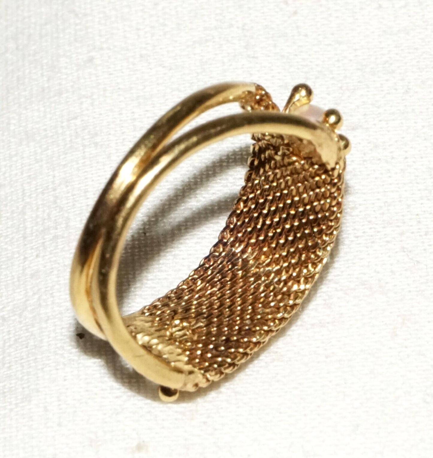 Vintage Yellow Gold Ring Sz.5 w. Woven Accent set w. 4x Pearls (BeM)#3