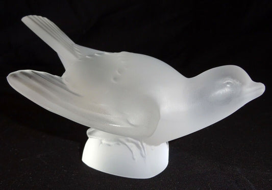 Vintage French Frosted Crystal Sparrow Bird Wings Sculpture by Lalique (MeG)