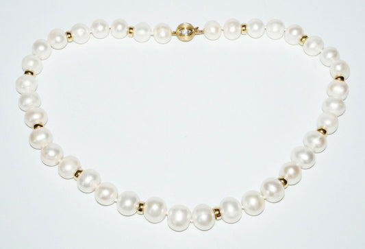 Vintage 14k Yellow Gold & Diamond Pearl Single Strand Choker Necklace (SaR)#447