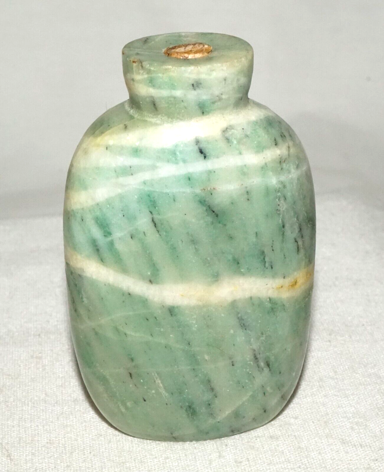 Vintage Chinese Striated Green & White Jadeite Jade Snuff Bottle (LeS)