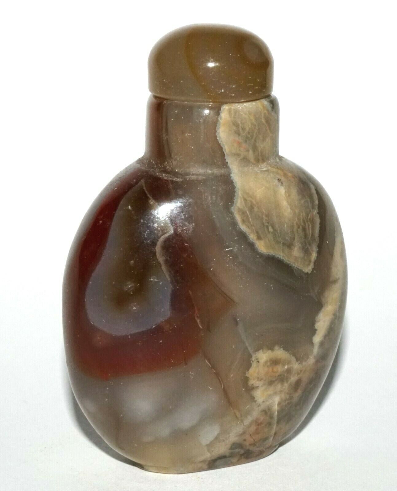 Vintage Chinese Grey Blue Red Agate Snuff Bottle w. Agate Stopper (LeS) G4