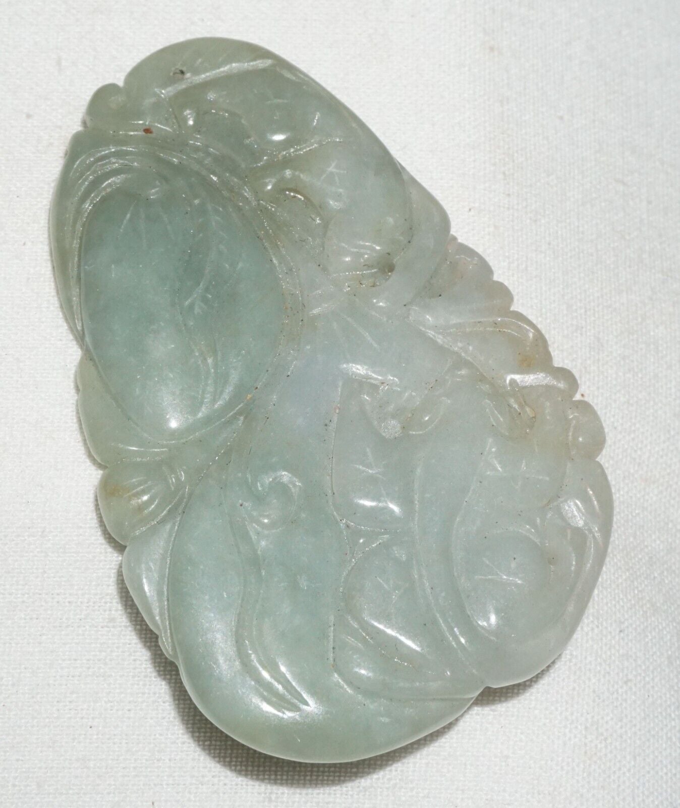 Vintage Chinese Well Carved Jadeite Jade Pendant Peach Feline & Toad Motif (***)