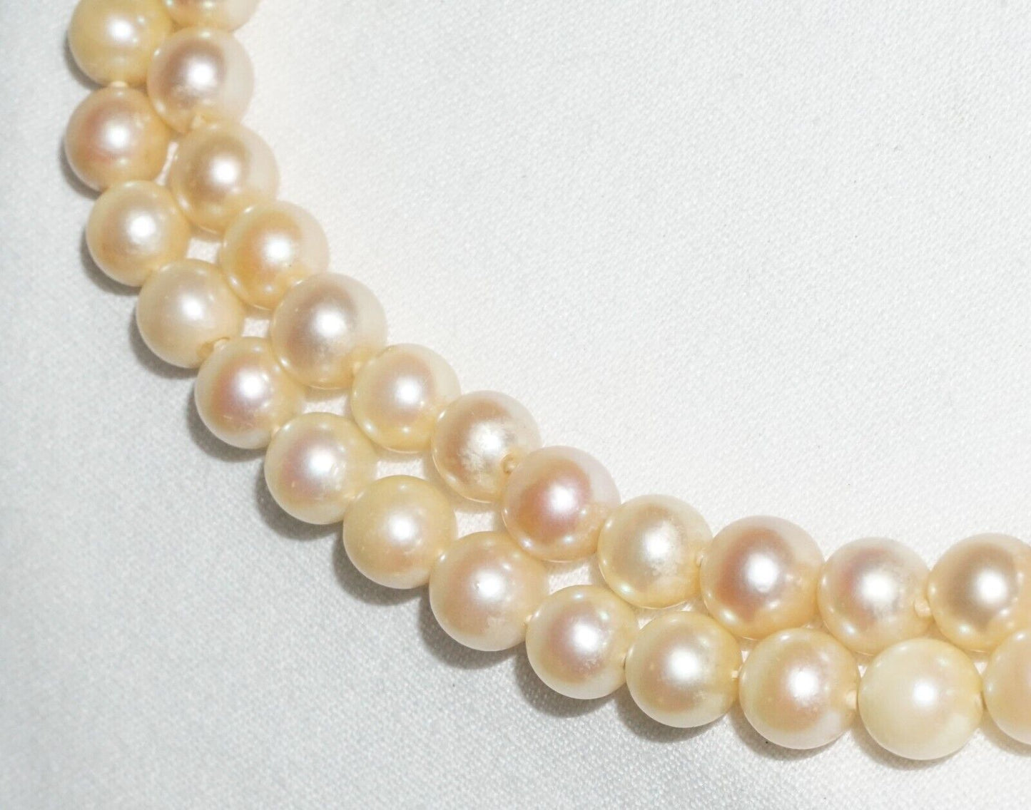 Vintage Double Strand Pearl Necklace 14k Y. Gold Clasp w. 28x Diamonds (BiB)