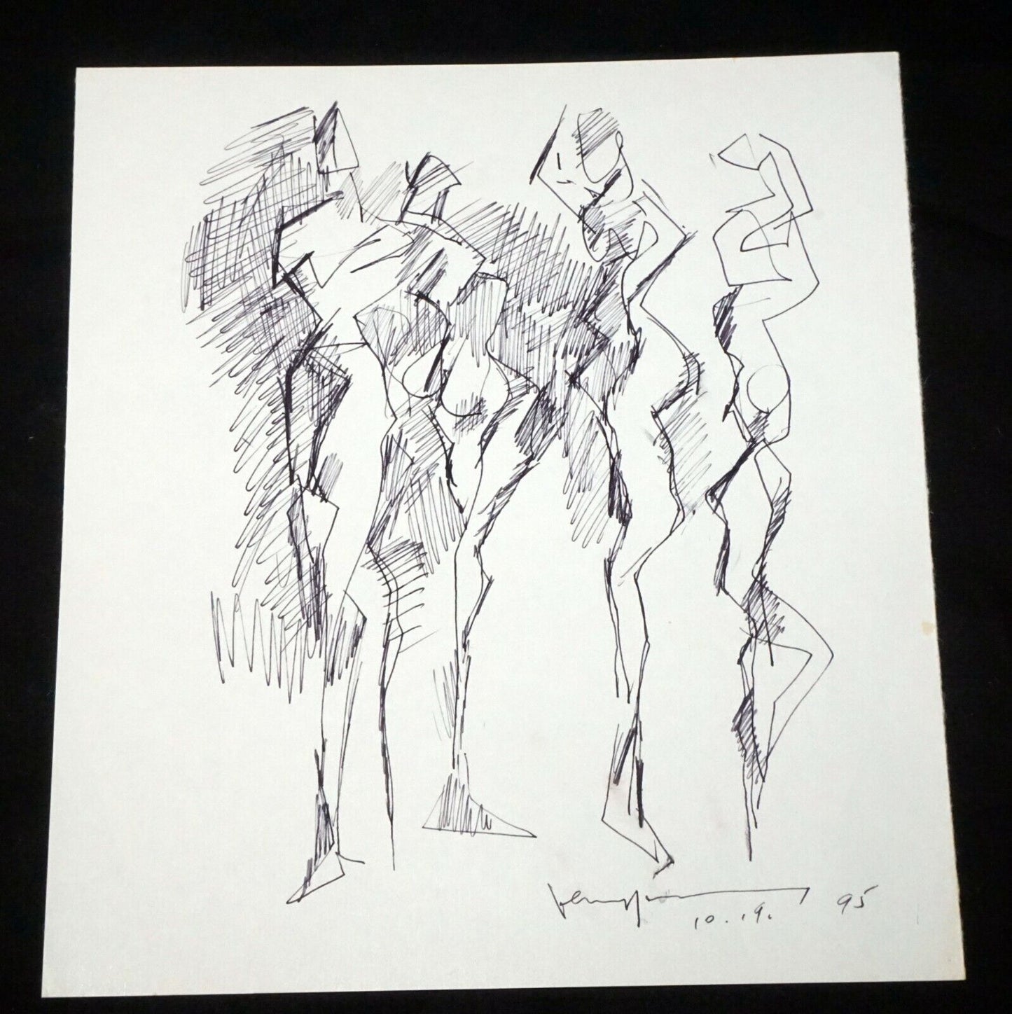 '95 Chinese Hawaii Abstract Drawing "Models" John Chin Young (1909-1997)(SaJ)30