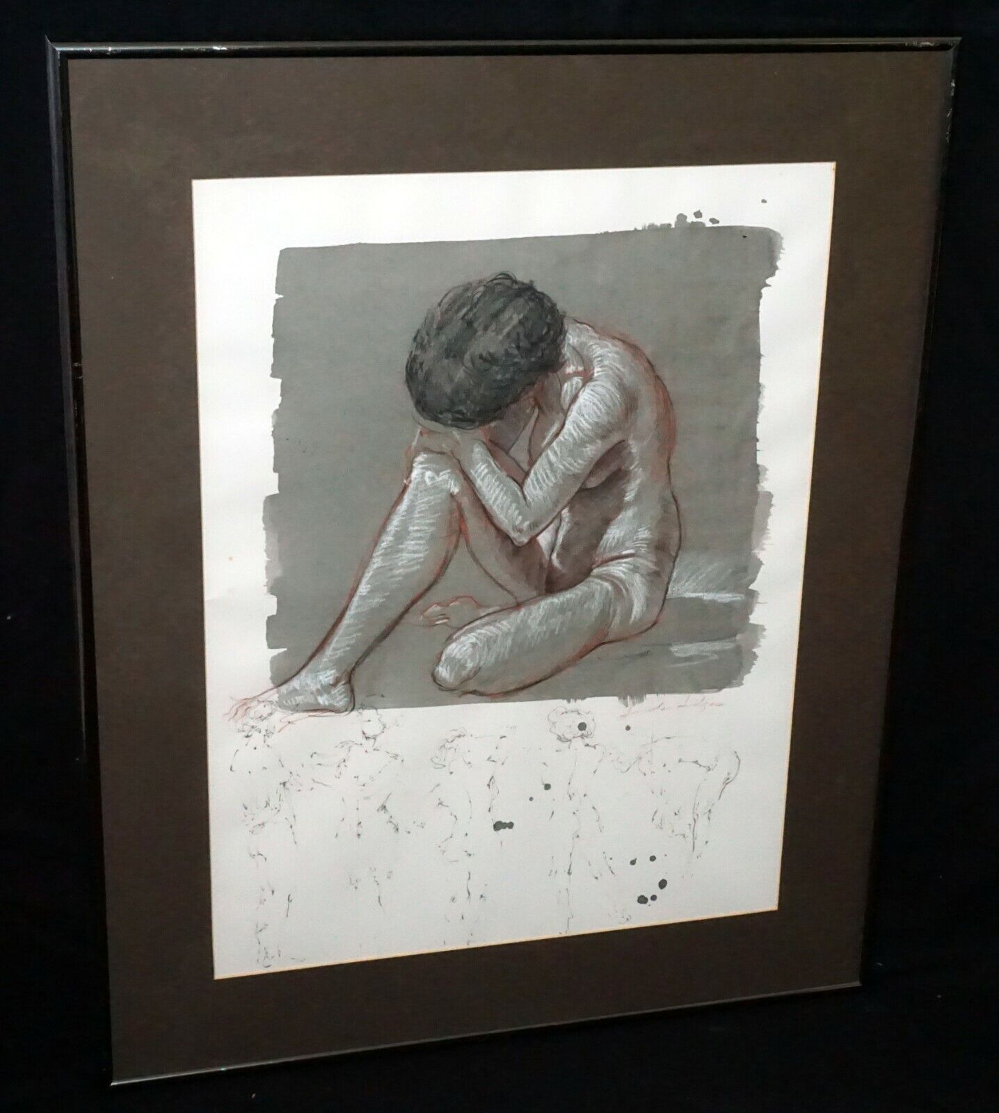 Hawaii Framed Pastel Wash Drawing Painting Female Nude by Snowden Hodges (Sho)