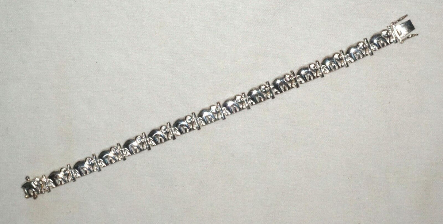 Thai Sterling 925 Silver Elephant Bracelet 7 1/4 " w Open Box Clasp (TiG)