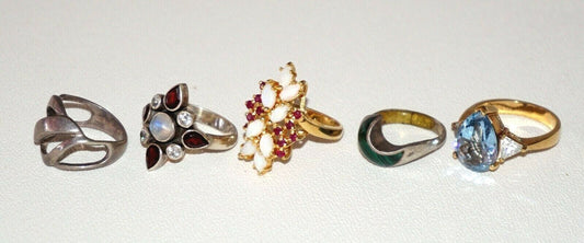 5x Sterling Silver Rings Opals Rubies Garnets Moonstone Topaz Malachite (NoN)R40