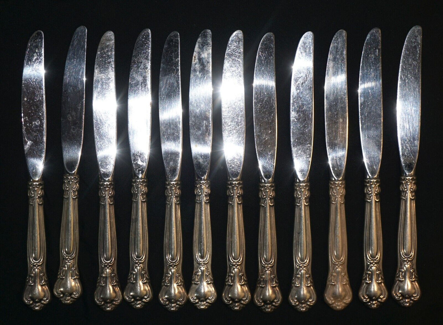 12Pc American Sterling Silver Dinner Knives 9 1/8"- Gorham Chantilly 1895 (ChB)