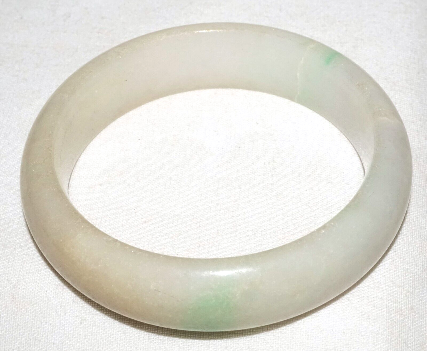 Vintage Chinese Yellowish Off White & Green Jadeite Jade Bangle Bracelet (InS#L3