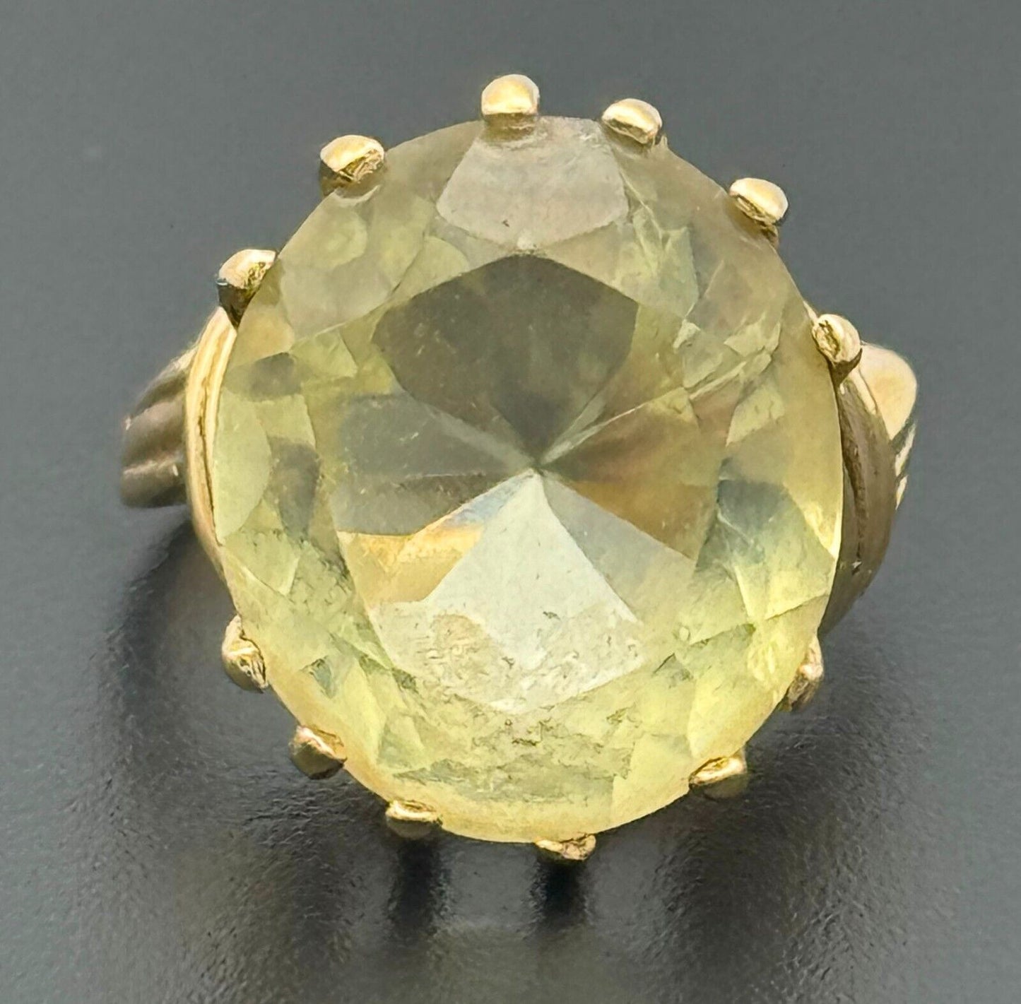 Retro 1950's 14k Y Gold Ring Sz. 8.75 w Large Faceted Pale Yellow Topaz (McC)