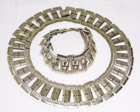 1920s US New York Art Deco Silver-plated Necklace and Bracelet by Coro (Kow)