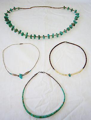 4x Indigenous American Necklaces w. Silver, Shell & Turquoise (Coc)