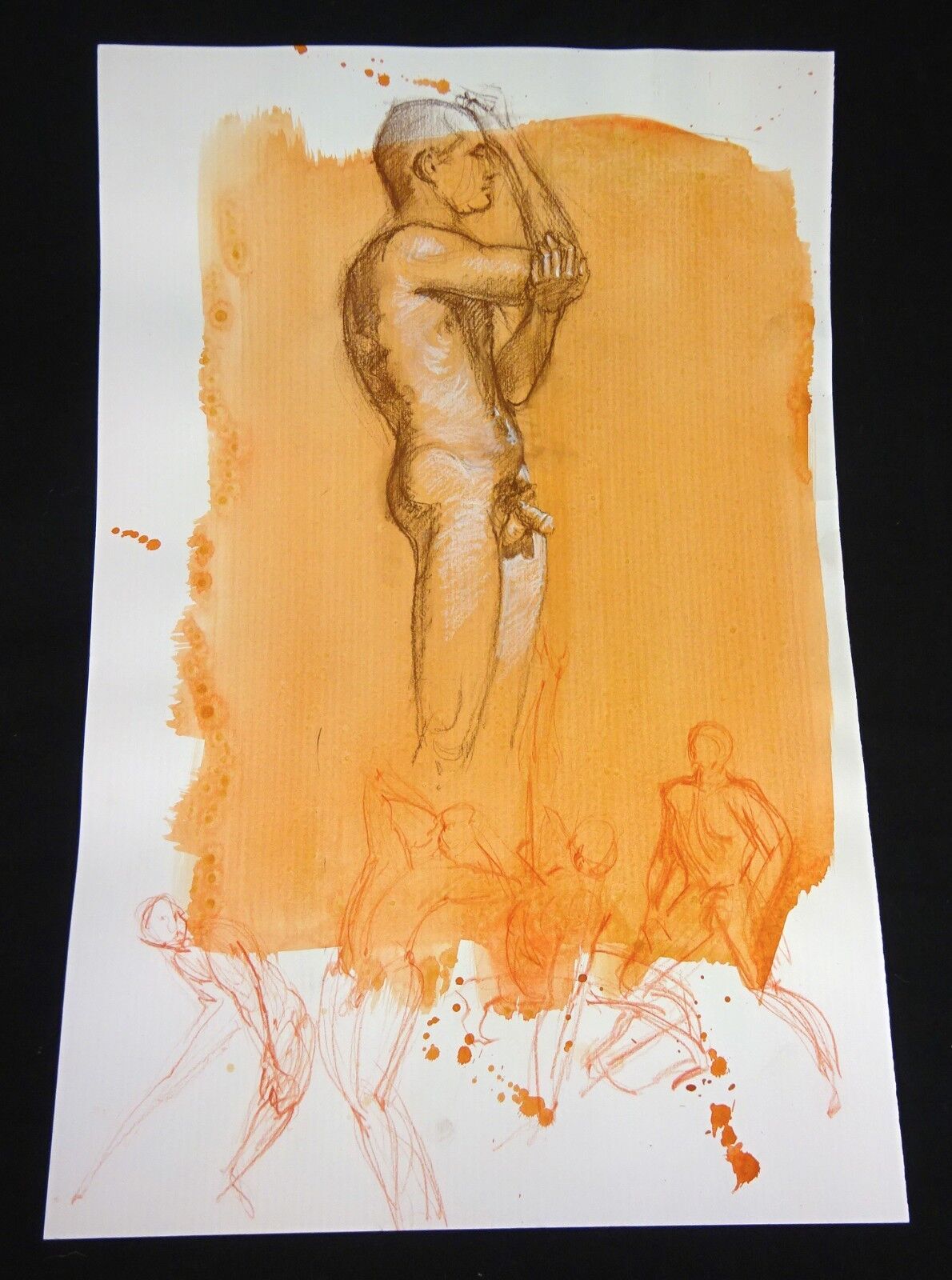 Hawaii Conte Color Wash Drawing Painting Male Nude by Snowden Hodges (Sho)#30