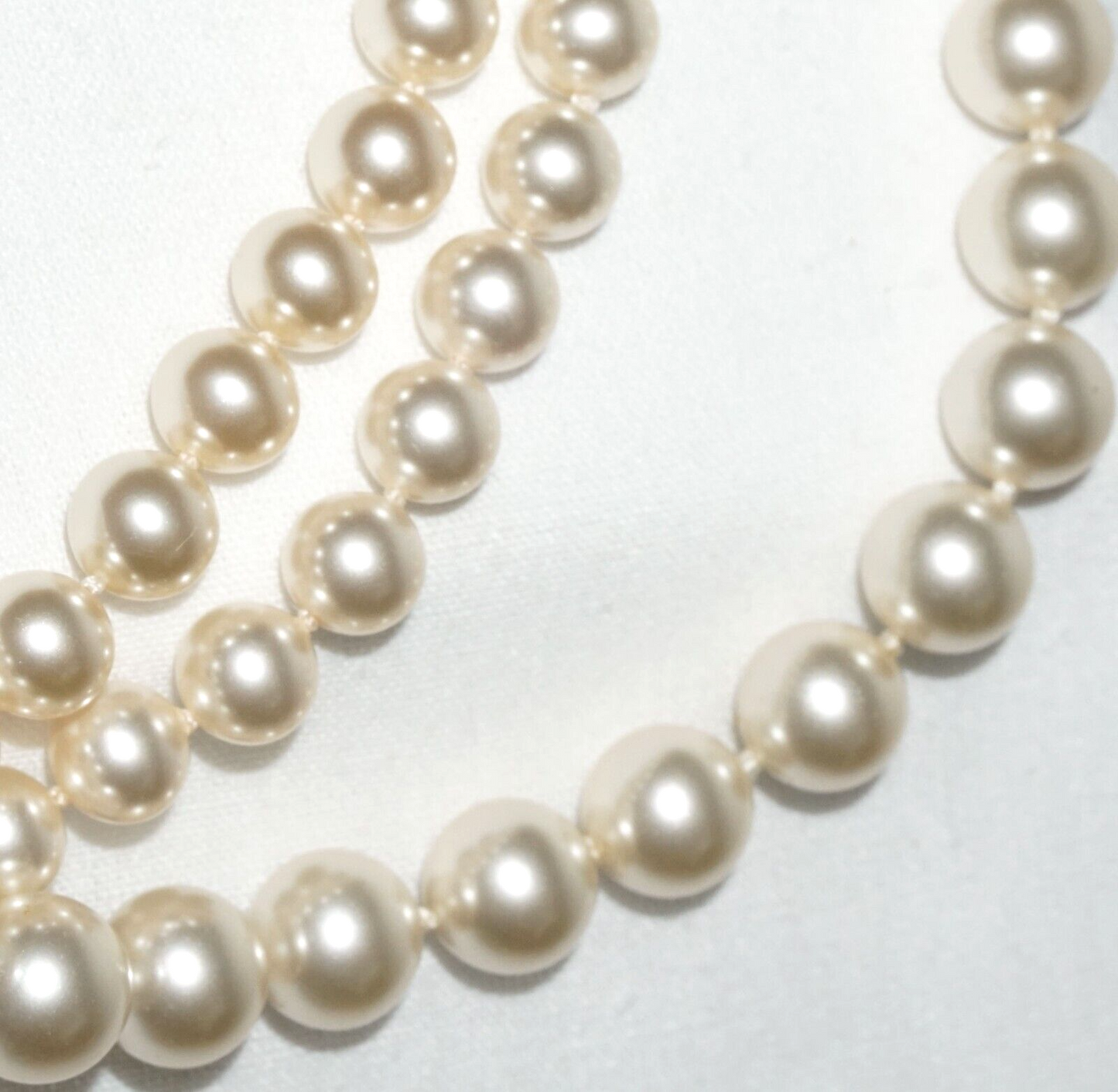 2Pc Vintage Faux Pearl Single & Double Strand Necklaces w. Silver Clasps (BrM)