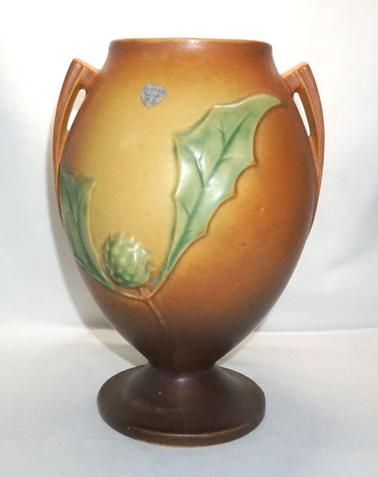 Vtg Roseville Thornapple Pottery Vase Pumpkin Orange Brown 2 Handle 820-9 (NeW)