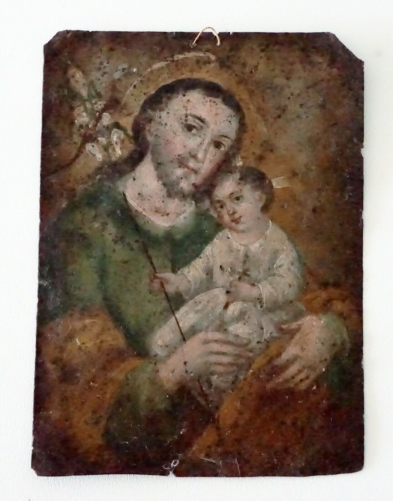 18/19C Russian Religious Icon Folk Painting on Tin Joseph & Baby Jesus (MeE)