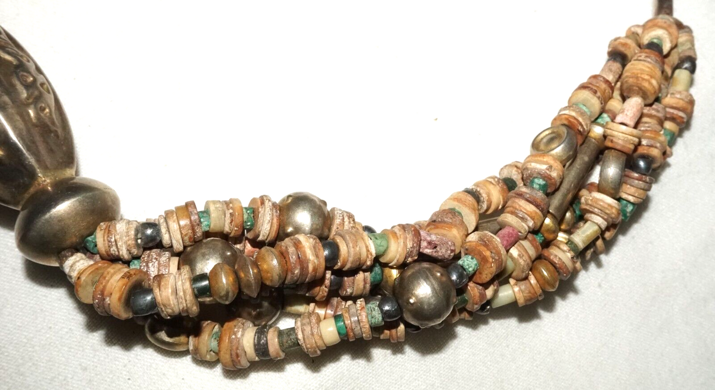 12C Peru Chimu Excavated Shell & Stone Bead Necklace w. Silver Clasp (DaJ)