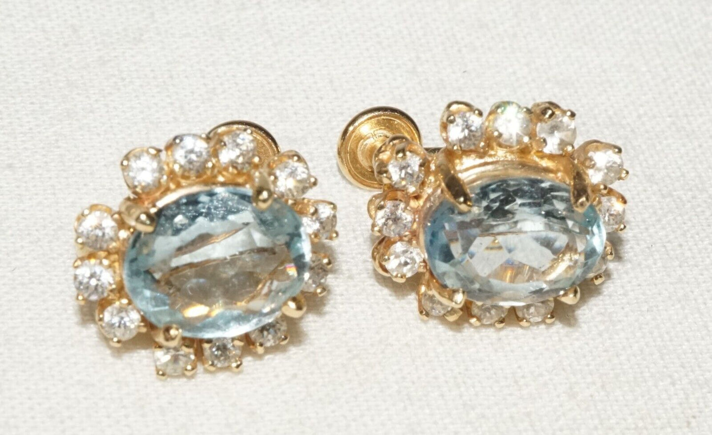 Vintage US 14k Yellow Earrings w. 2x Blue Topaz & 12x Cubic Zirconia (GoB)#13b