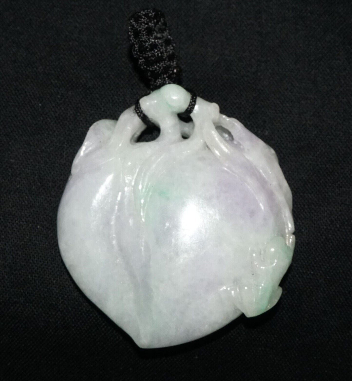 Vintage Chinese Lavender Jade Peach & Frog Motif Carved Pendant (LeS)L23