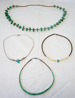 4x Indigenous American Necklaces w. Silver, Shell & Turquoise (Coc)