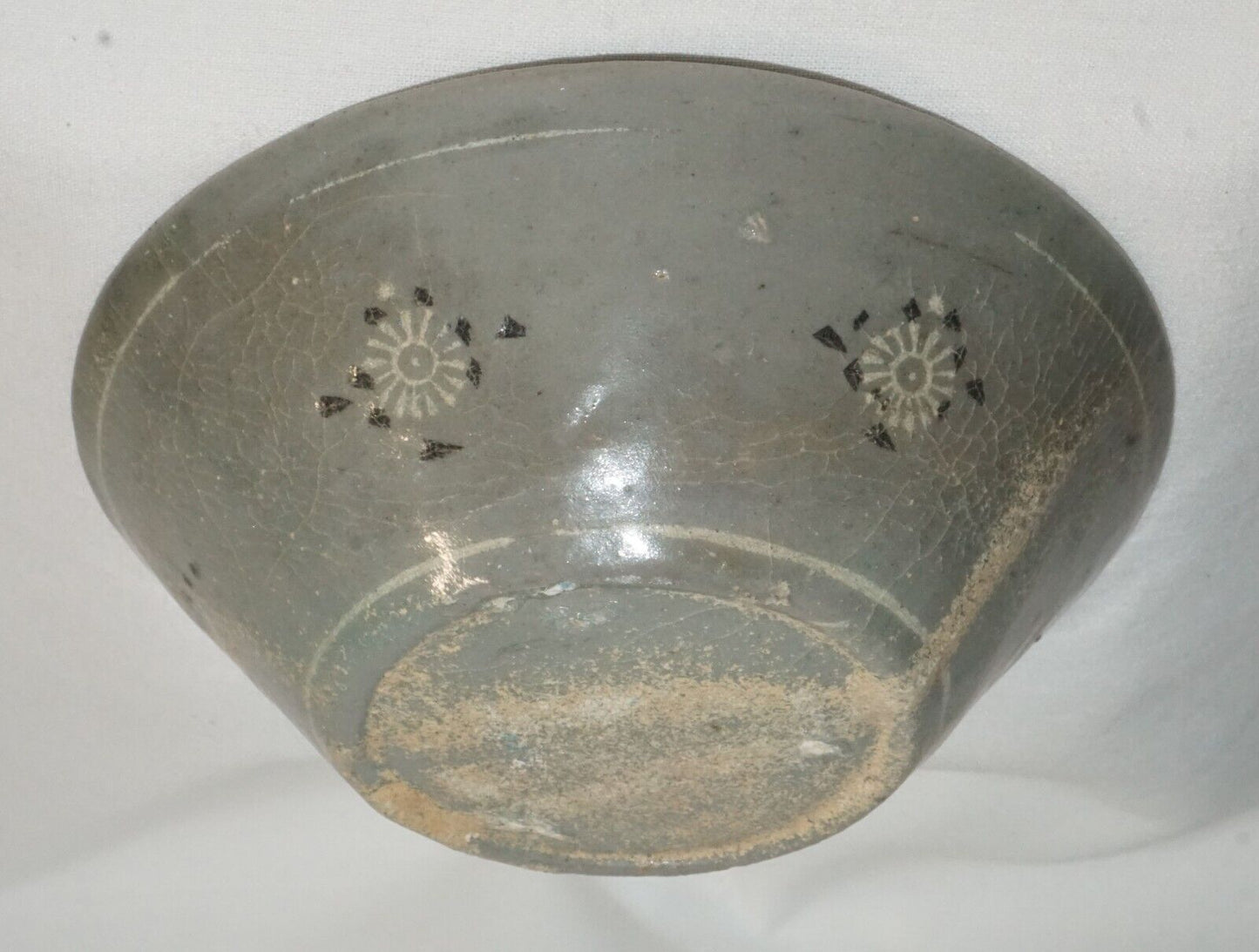 14C Korean Koryo Inlaid Pottery Bowl Celadon Glazed w. Floral Designs (JSt)1 IC