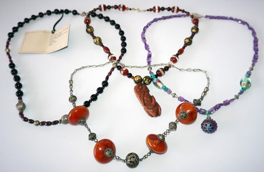 4x Mixed Bead Necklaces w Onyx, Crystal, Silver, Enamel by Yasue Yamada (Yam)#14