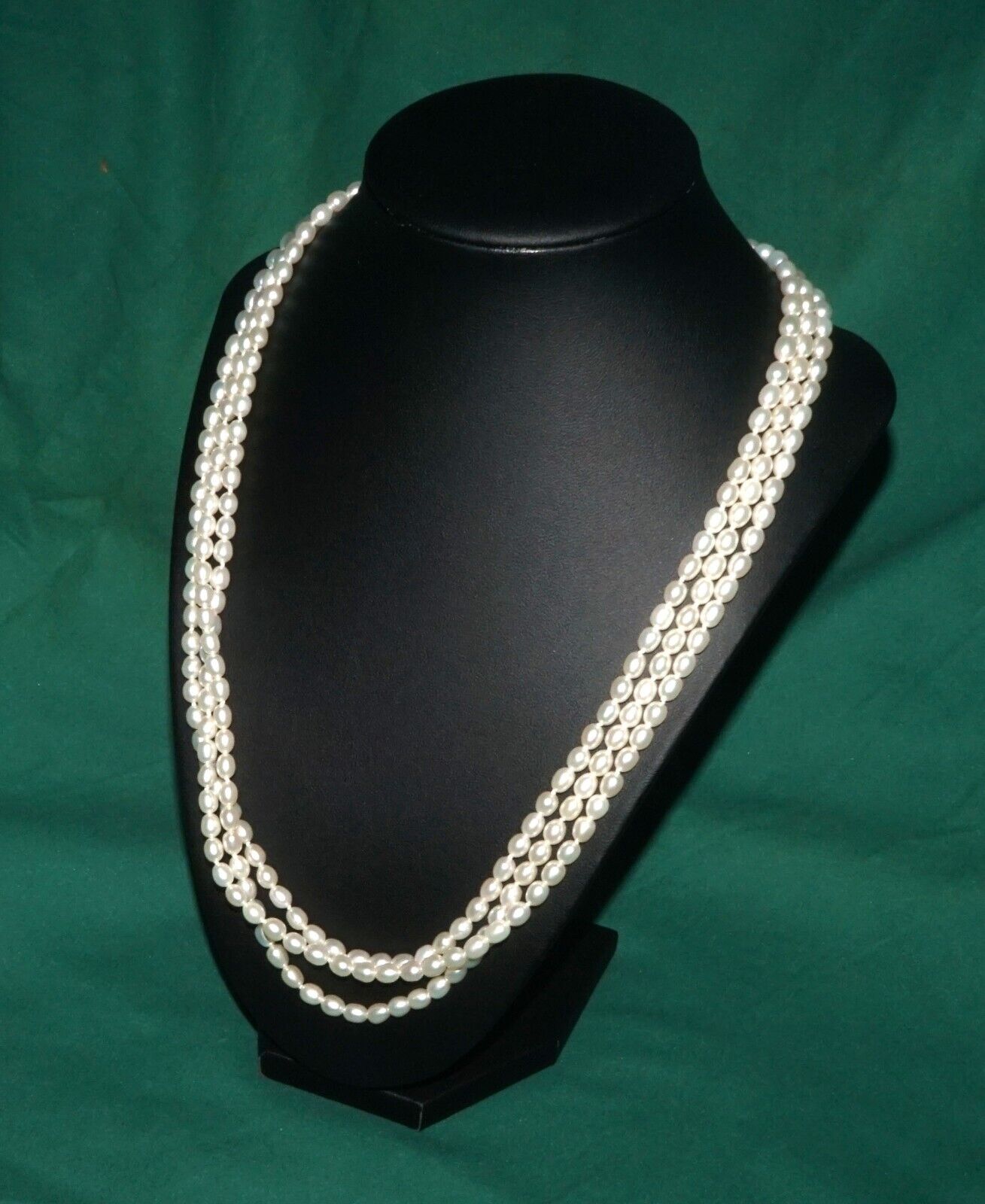 Vintage Triple Strand Oval Freshwater Pearl 26" Necklace w 18k Gold Clasp (AHB)