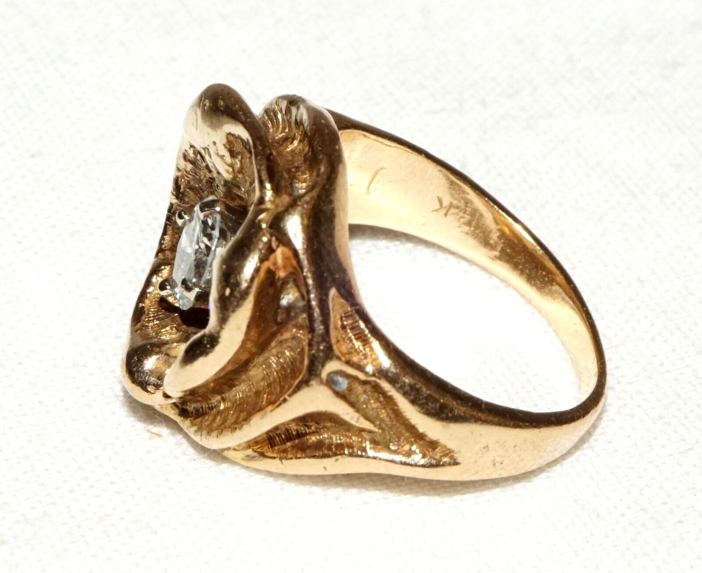 Vintage 14k Yellow Gold Rose Motif Ring Sz.5 w. 1x Diamond 1/2 ct. (KoM)