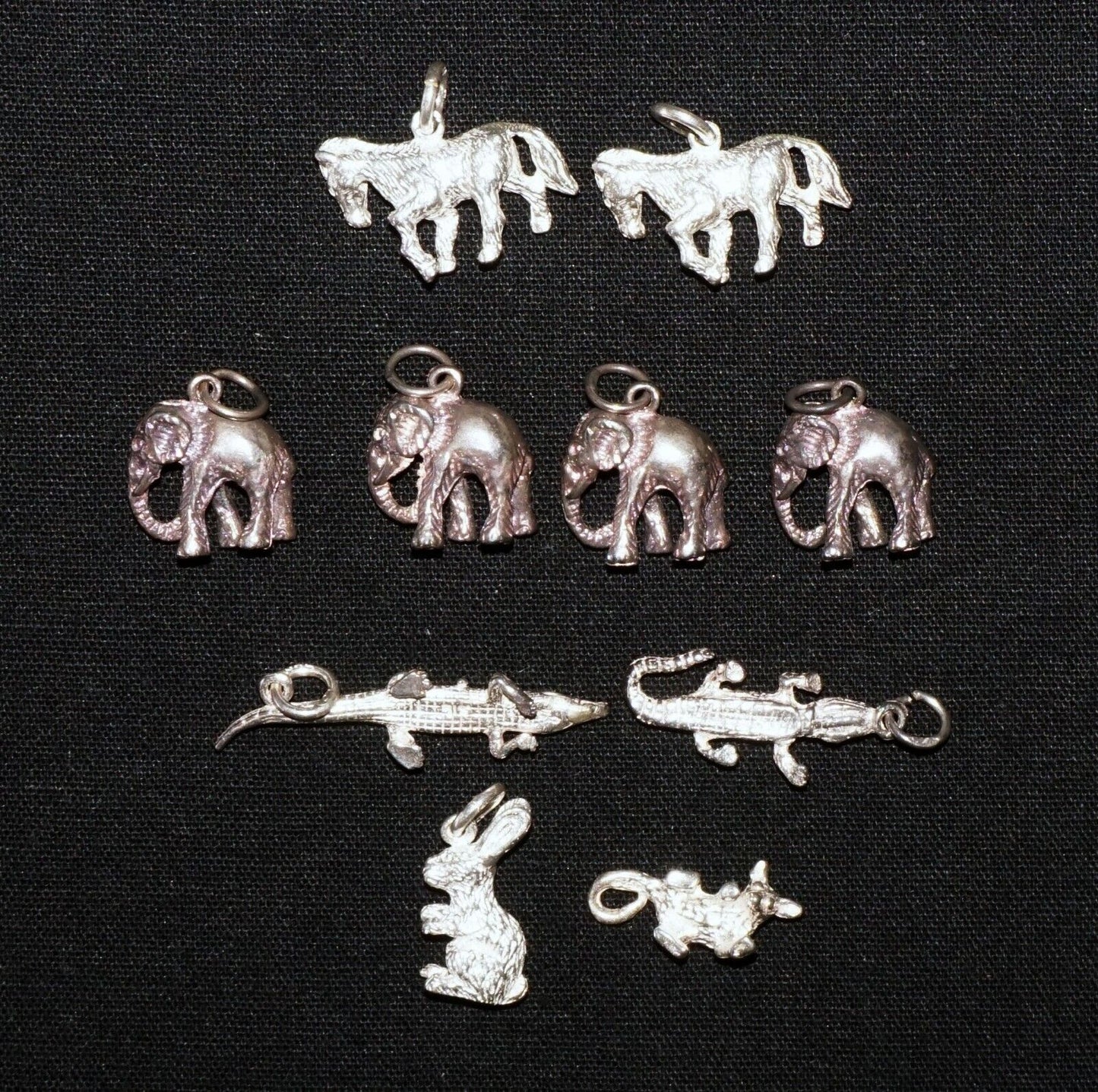 10Pc Sterling Silver Mini Animal Charm Pendants Crocodile Elephant Horse (NiD)