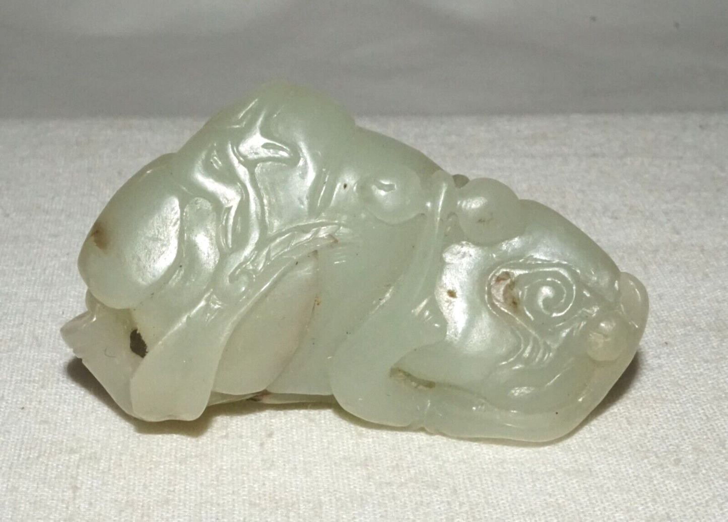 Antique Chinese Finely Carved Nephrite Jade Double Monkey & Peach Motif (InS)L5