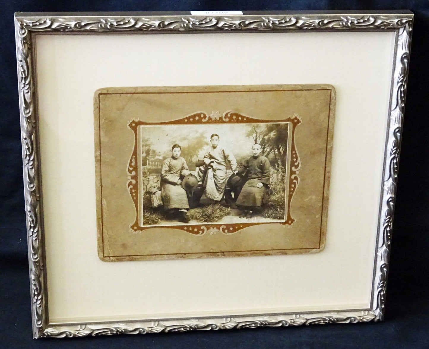 1900 Chinese Framed B&W Photo "Three Brothers in Robes" by unmarked (Mil)