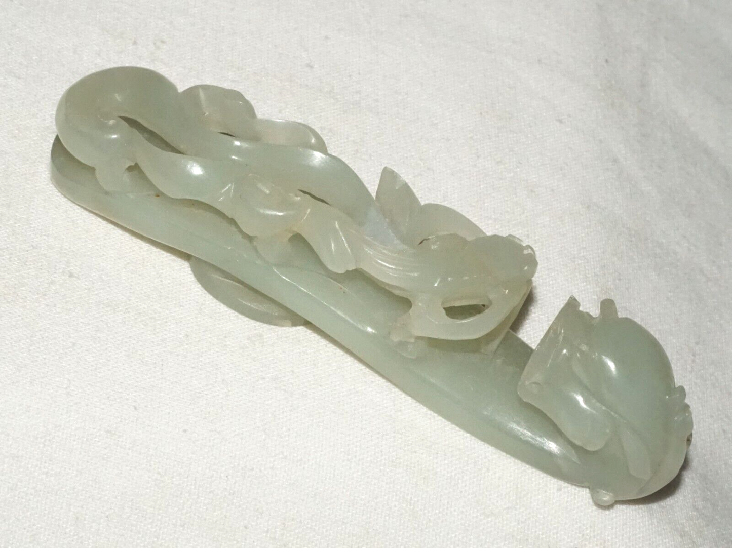 Antique Chinese Grey Green Nephrite Jade Dragon Belt Hook (UVi)#2