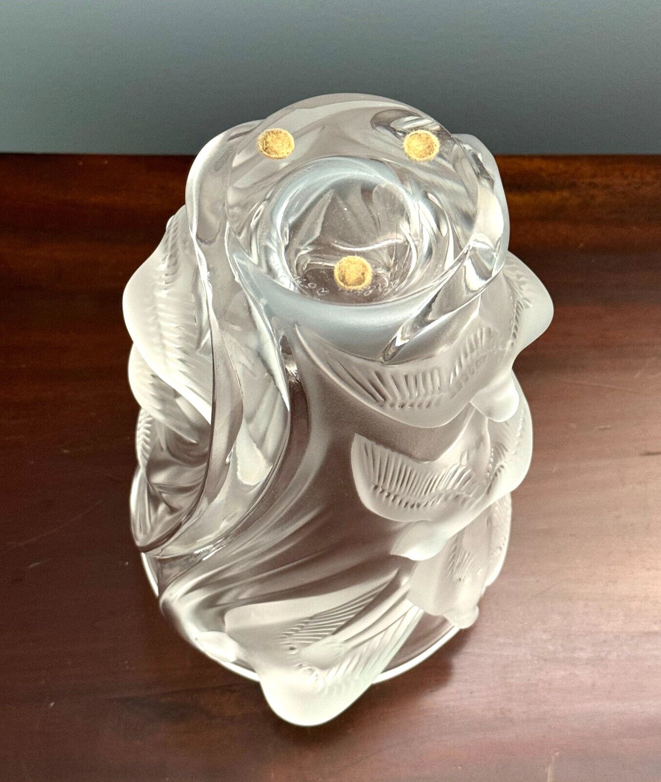 Vintage French Lalique Crystal "MARTINETS" Sparrow Vase (AHB)