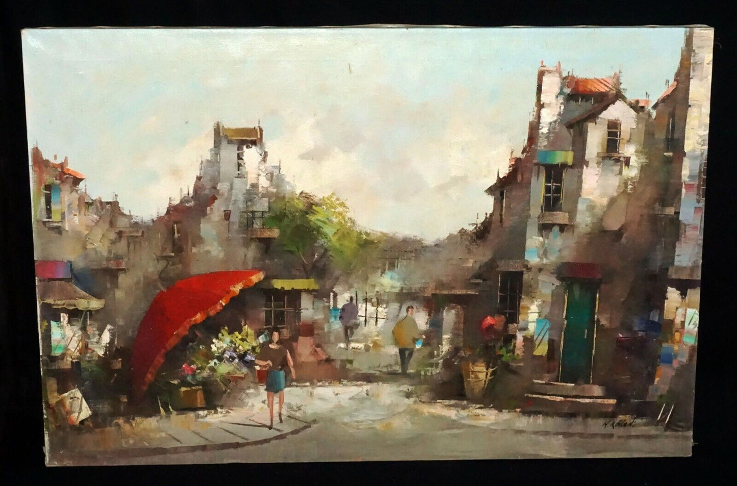 Vintage Dutch Oil Painting Village Street Scene by Harry Koolen (1904-1985)(HoL)