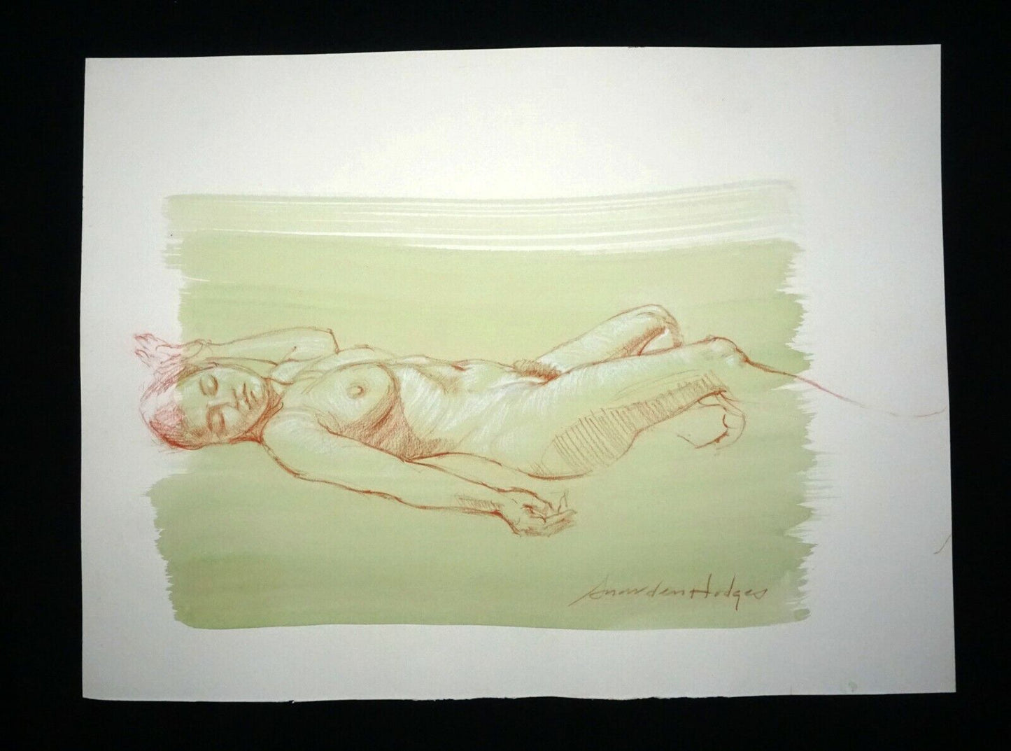 Hawaii Mixed Media Wash Painting Sleeping Female Nude Snowden Hodges(Sho)#123