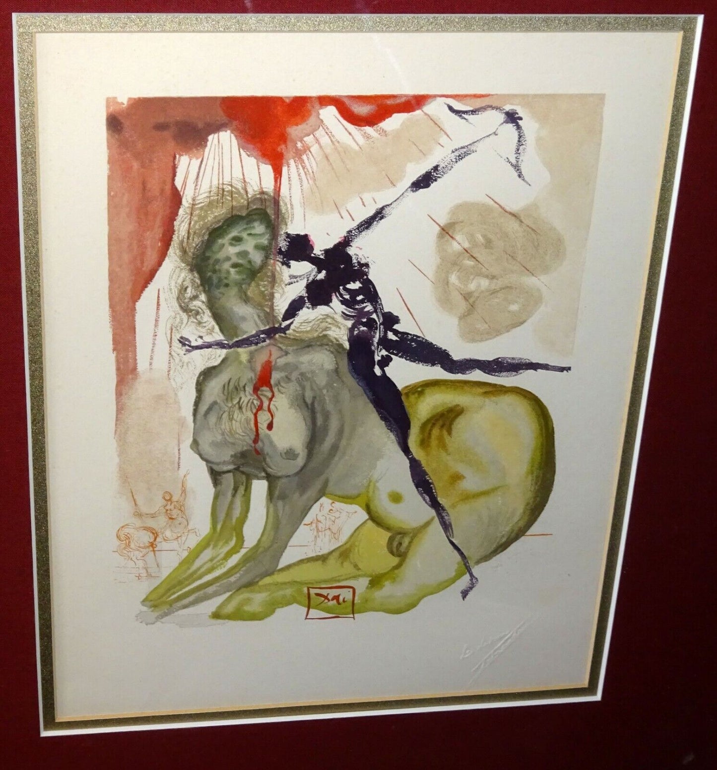 Vintage Spanish Framed Print Dante's Inferno The Minotaur by Salvador Dali (CuM)