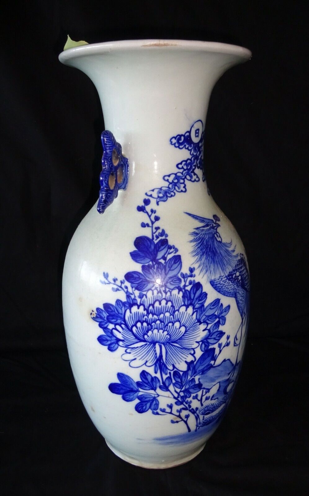 19C Chinese Large Porcelain B&W Vase w. Fanciful Bird Garden Motif (HeN)#3 IC