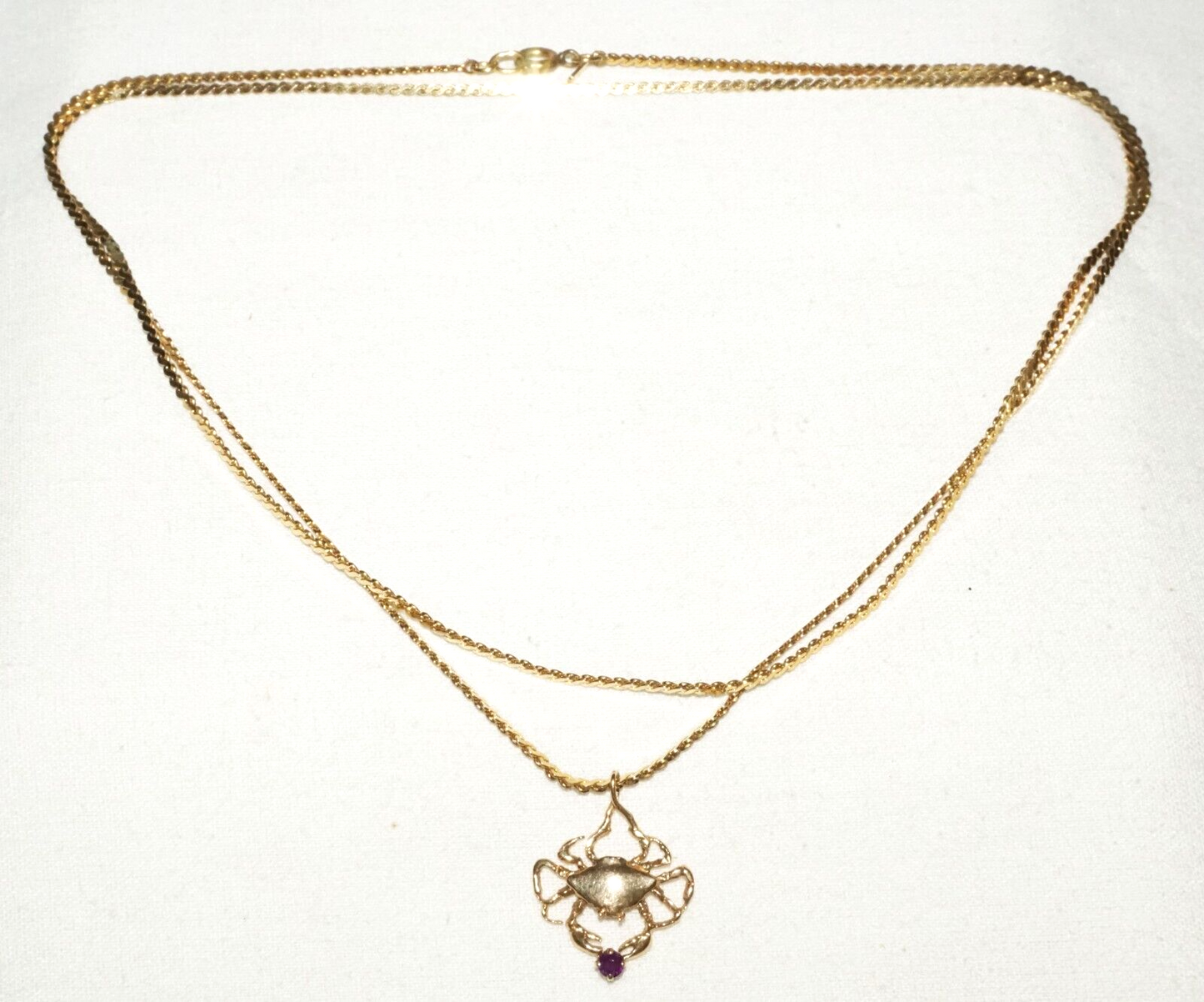 Vintage Gold Plated Necklace w 14k Yellow Gold Zodiac Cancer Motif Pendant (KiL)