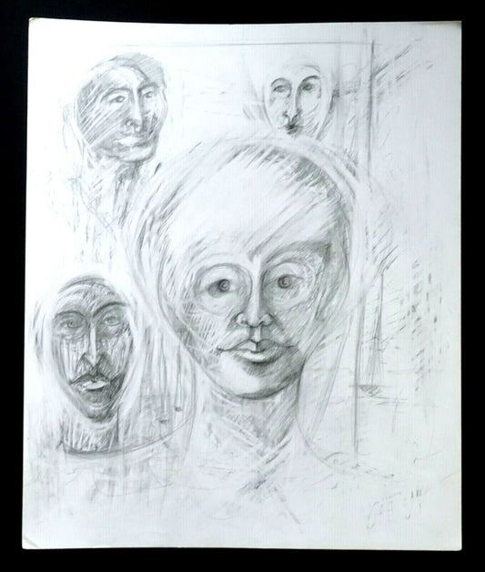 France Hawaii Outsider Art Pencil Drawing Bulbous Figures Claude Vedel (EtJ)#22