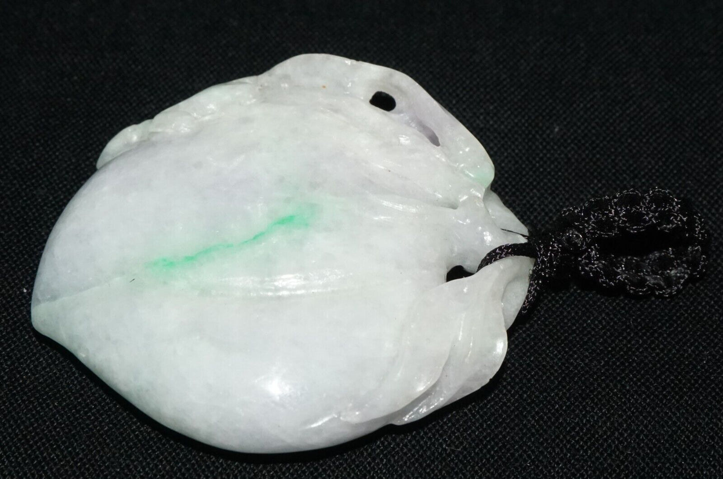 Vintage Chinese Lavender Jade Peach & Frog Motif Carved Pendant (LeS)L23